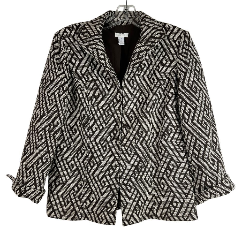CHICOS Brown Cream Geometric Blazer Size 1‎ (US 8/M) Career Work Professional